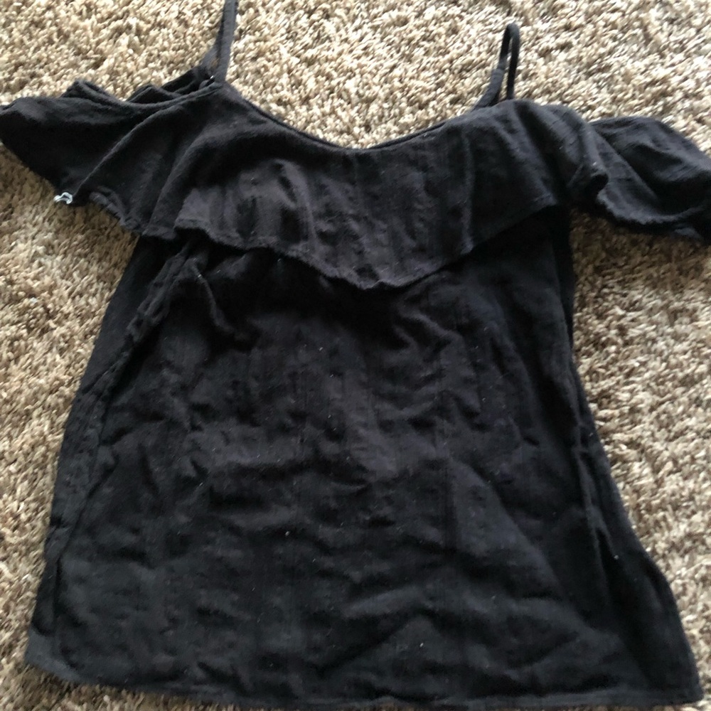 Spaghetti strap/ off the shoulder black blouse